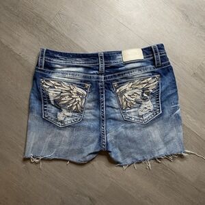 Y2K Miss Me Standard Rhinestone & Sequin Shorts Women's Size 26 Blue Cut Off 00s
